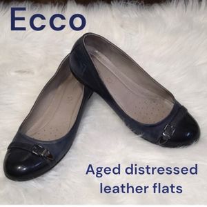 Ecco Aged dye leather toe cap Buckle ballet flats blue navy women's EU 39